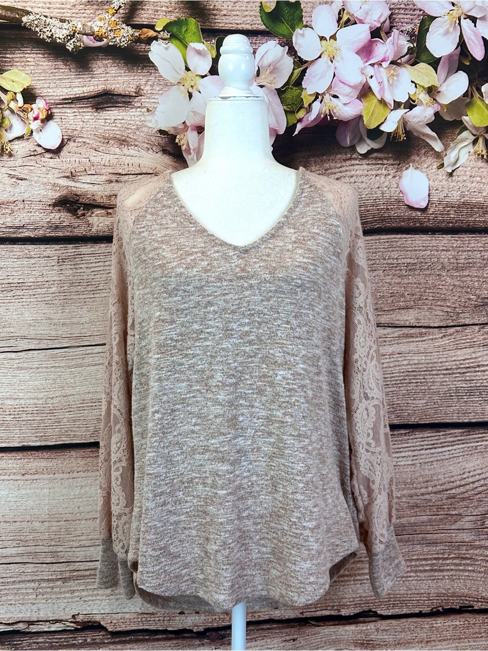 Maurices Women’s Rayon Pink Floral Embroidered Lace Tie Back Sweater Large